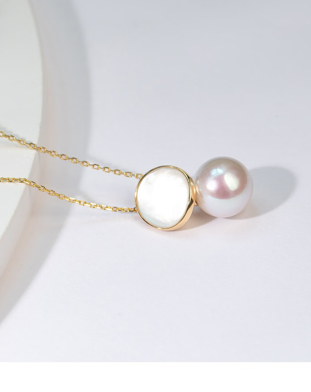 南珠宫淡水珍珠吊坠18k金白色近圆强光女款珍珠吊坠925银链18k金1101