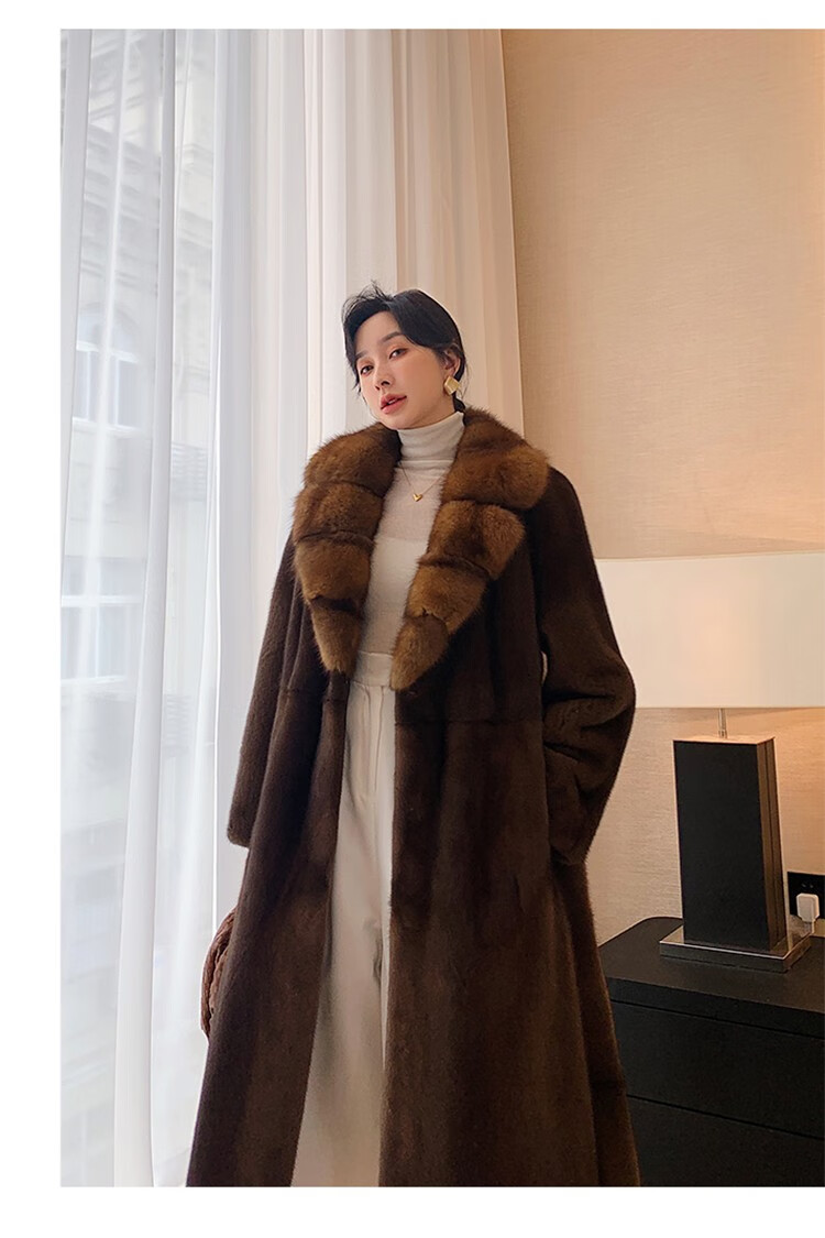 狄派斯 长款紫貂领貂皮大衣女士整貂进口天鹅绒气质显瘦奢华水貂皮草