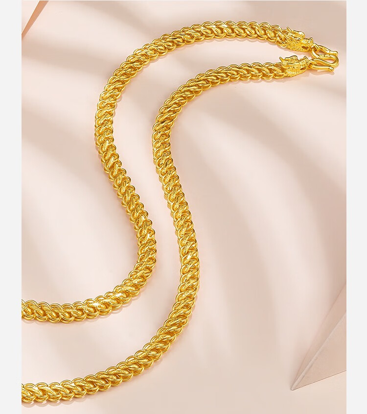 足金9999霸气泰国龙头黄金项链男实心加粗扁龙骨真金链子 【足金材质