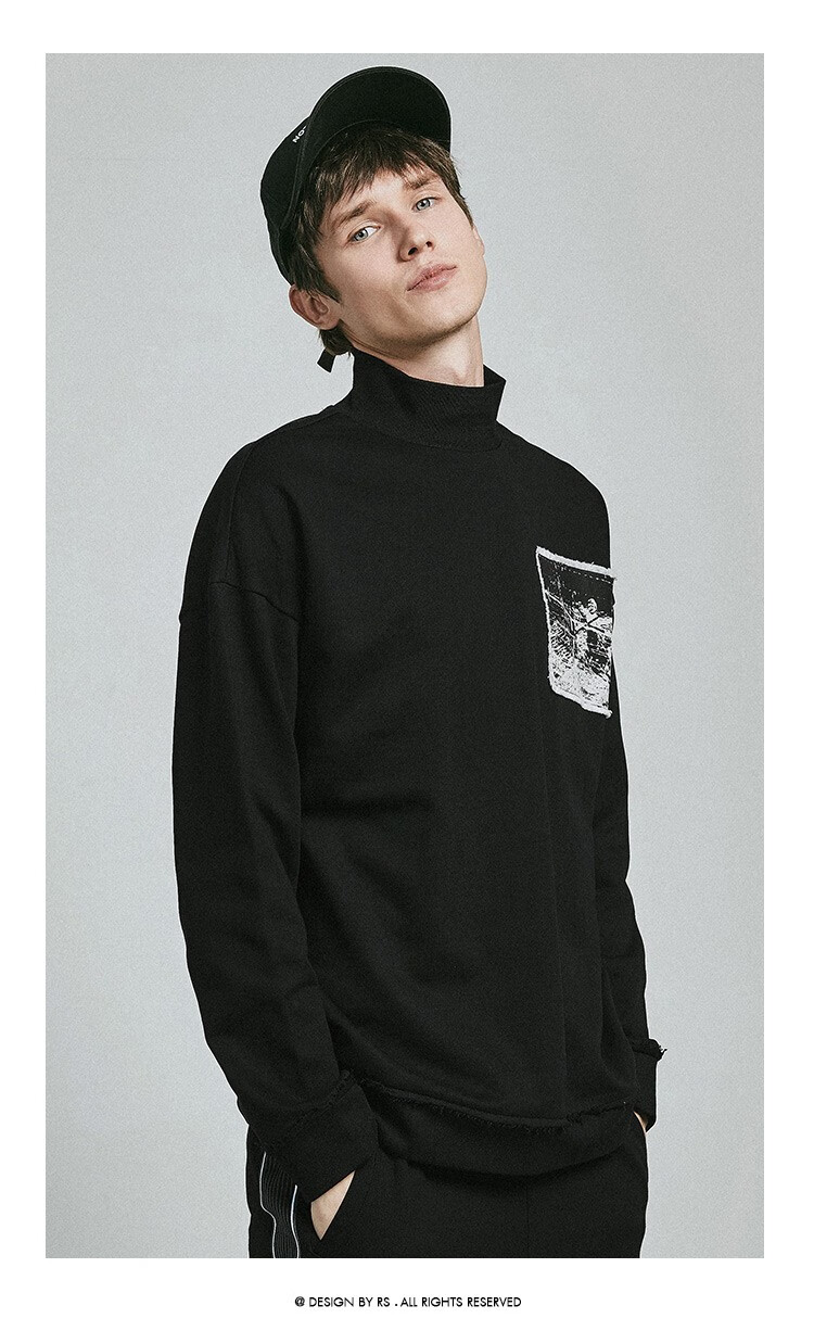 福利款riverstone男装男士春季半高领卫衣黑色韩版长袖上衣男黑色xl