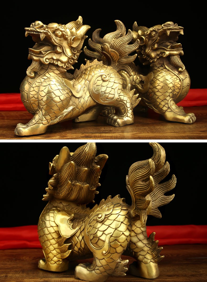 伯莎丹顿铜麒麟摆件纯铜一对大小号卧室门口家居客厅装