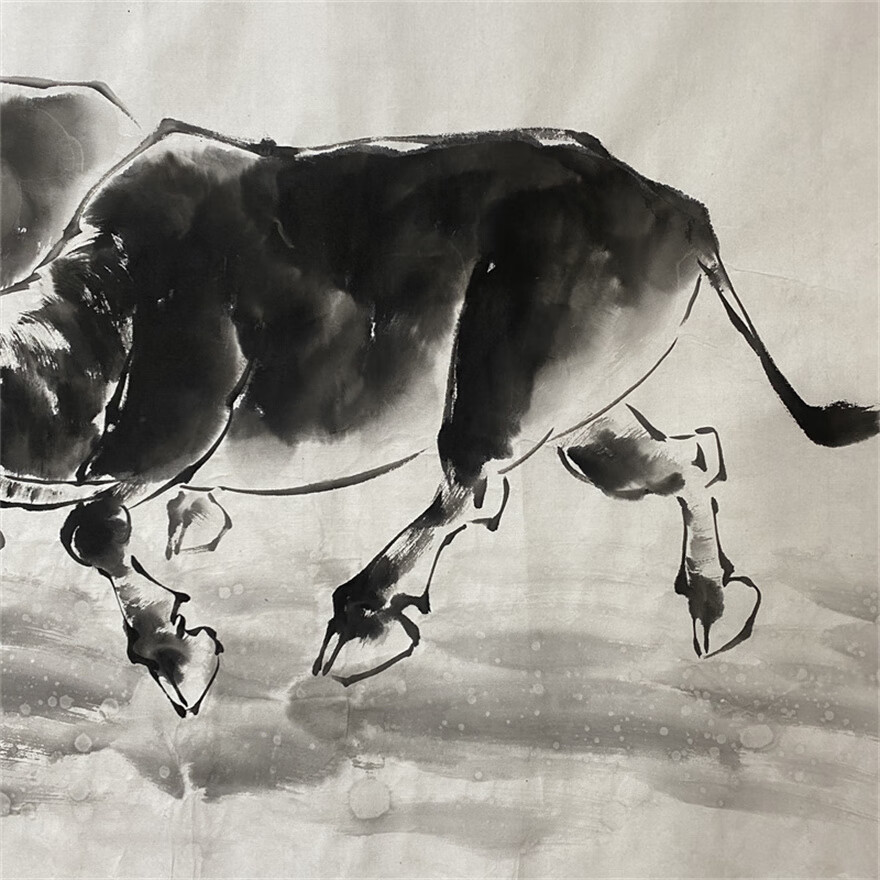 牛《归牧图》138cm*69cm 著名画家 何奕兴 水墨篆刻画 国画 字画 手绘