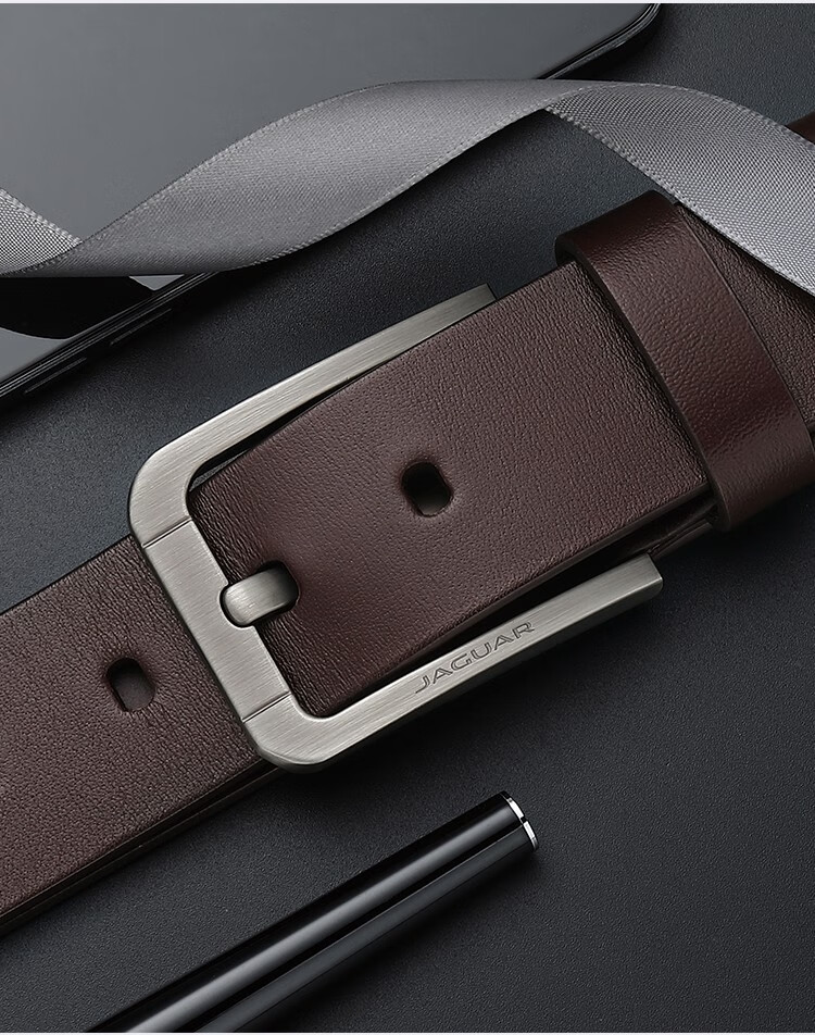 jaguar捷豹皮带男真皮针扣轻奢品牌方扣裤带复古男式商务休闲头层牛皮