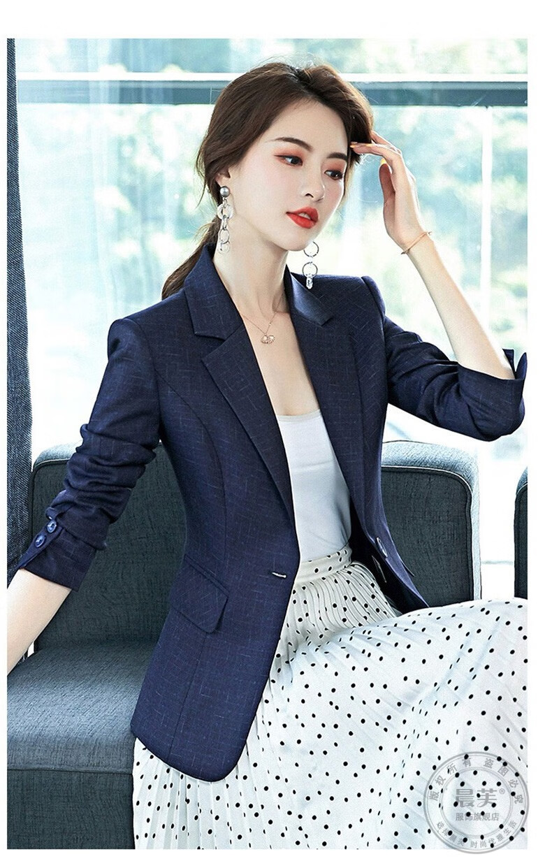 晨芙时尚格子小西装外套女士长袖职业装女装套装韩版大码商务气质休闲