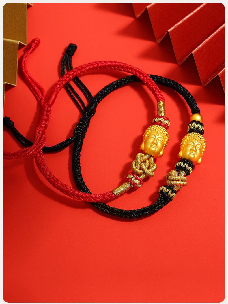 老凤凰足金金佛转运珠黄金手链女双面佛d硬金佛头如来佛手绳男 d款