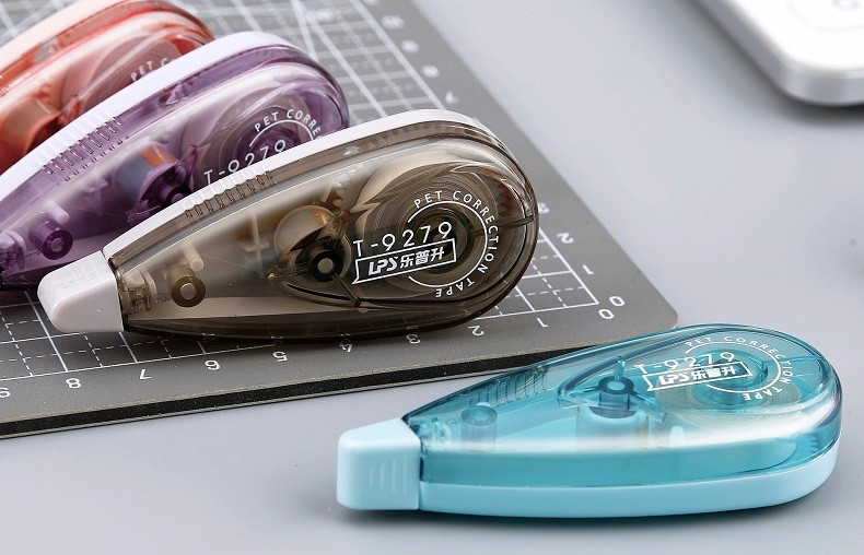 乐普升修正带学生涂改带超薄膜改正带t9279莫兰迪杜鹃红6m1支白色带