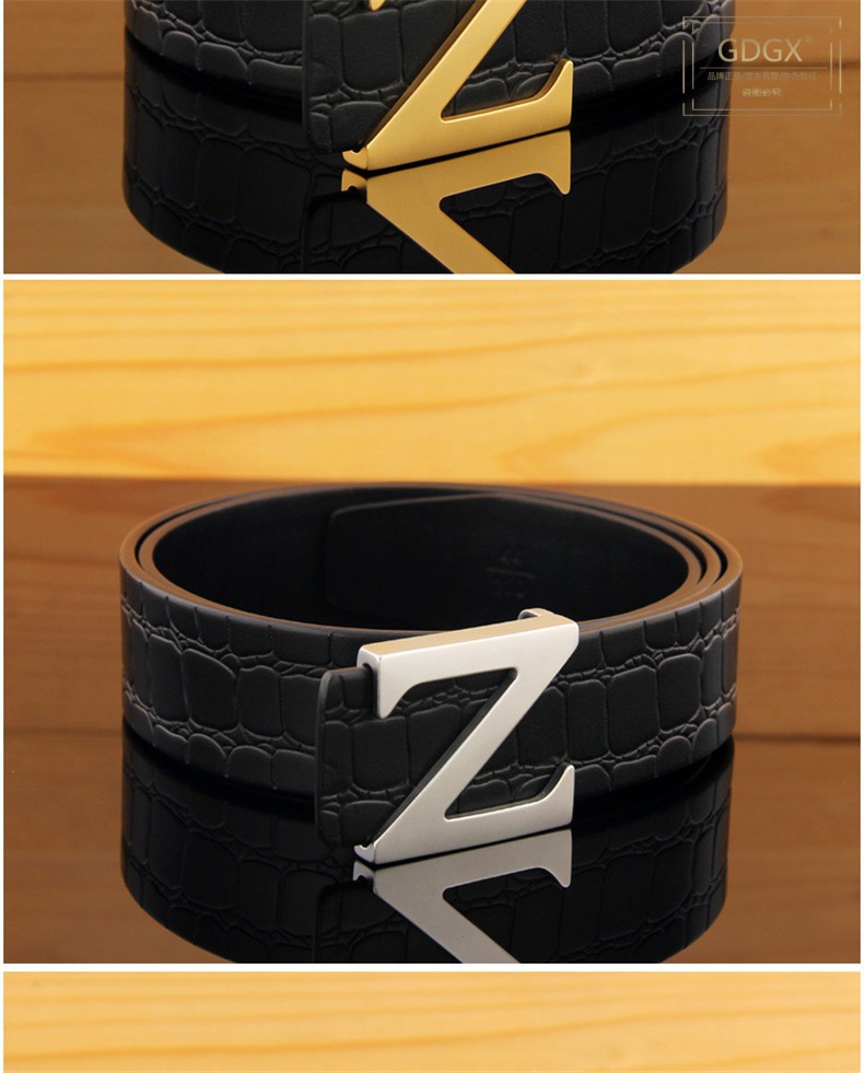gdgx轻奢品牌腰带男真皮皮带平滑扣z字扣头层牛皮鳄鱼纹商务休闲裤带