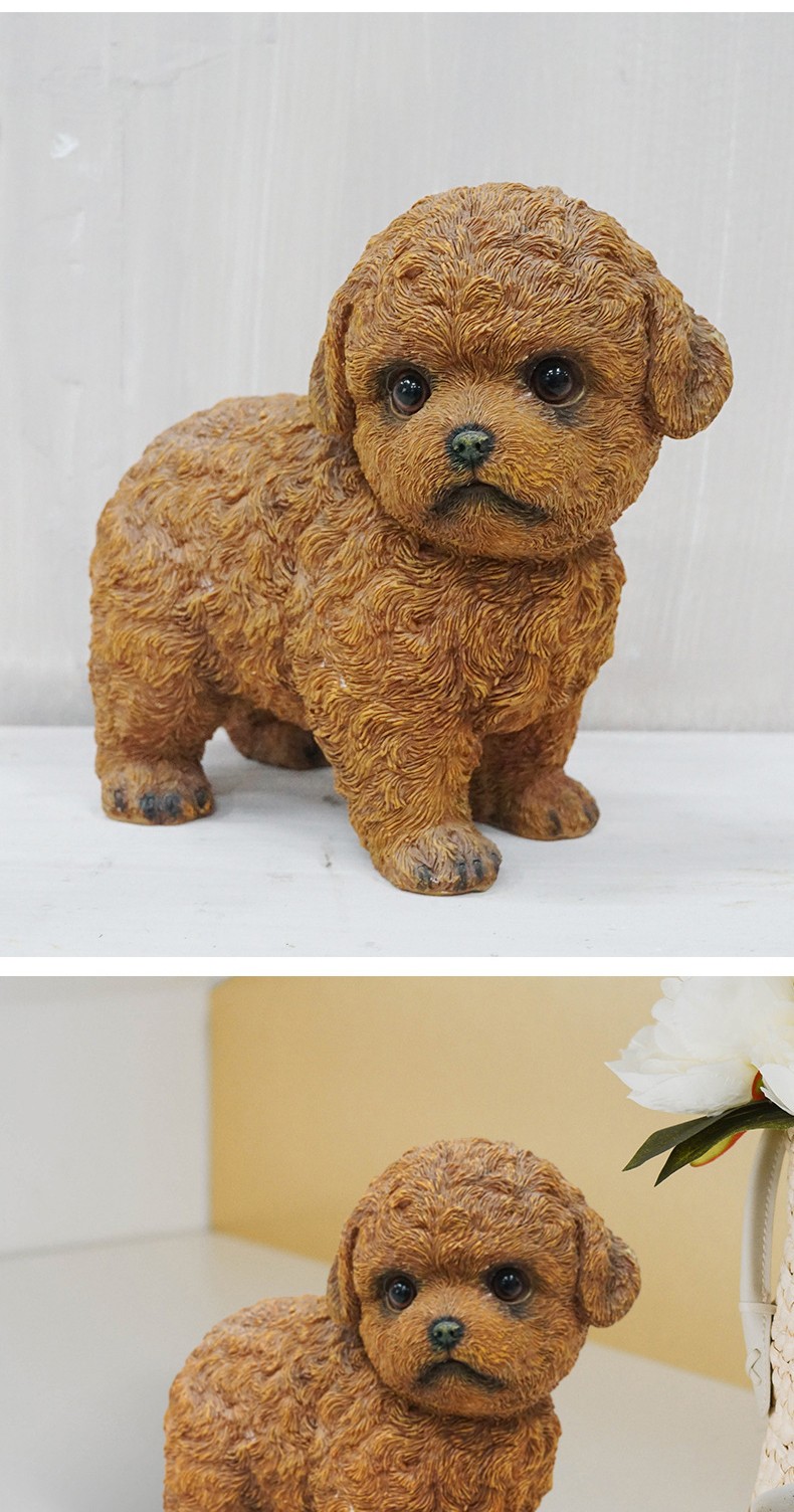 可爱仿真动物泰迪狗狗摆件树脂工艺品桌面家居软装花园装饰品雕塑可爱