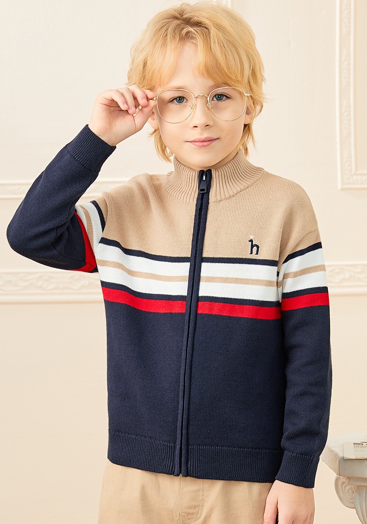 hazzys哈吉斯品牌童装男童毛衣开衫2021冬新款中大童休闲英伦风开衫线