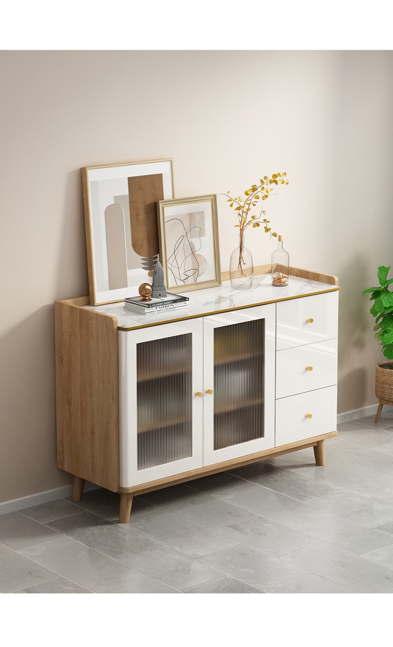 实木轻奢岩板餐边柜酒柜一体靠墙现代简约茶水柜厨房边柜储物柜 长120