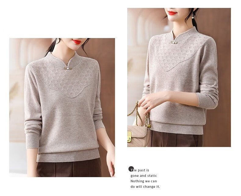 Hengyuanxiang Women's 100% Pure Wool Sweater, New Chinese Style Middle-Aged Mom's Outfit, 50-60 Years Old Stylish Zodiac Year Base Layer Red Sweater 18
