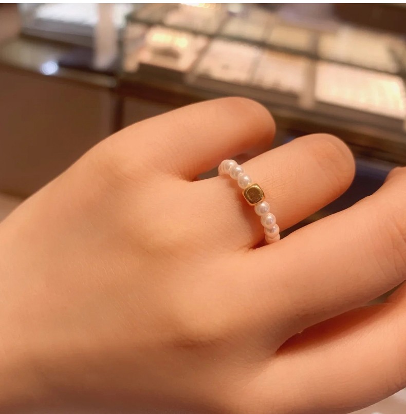 老凤凰珠宝 999足金黄金小方糖戒指女编织绳指环男转运珠珍珠戒指情侣