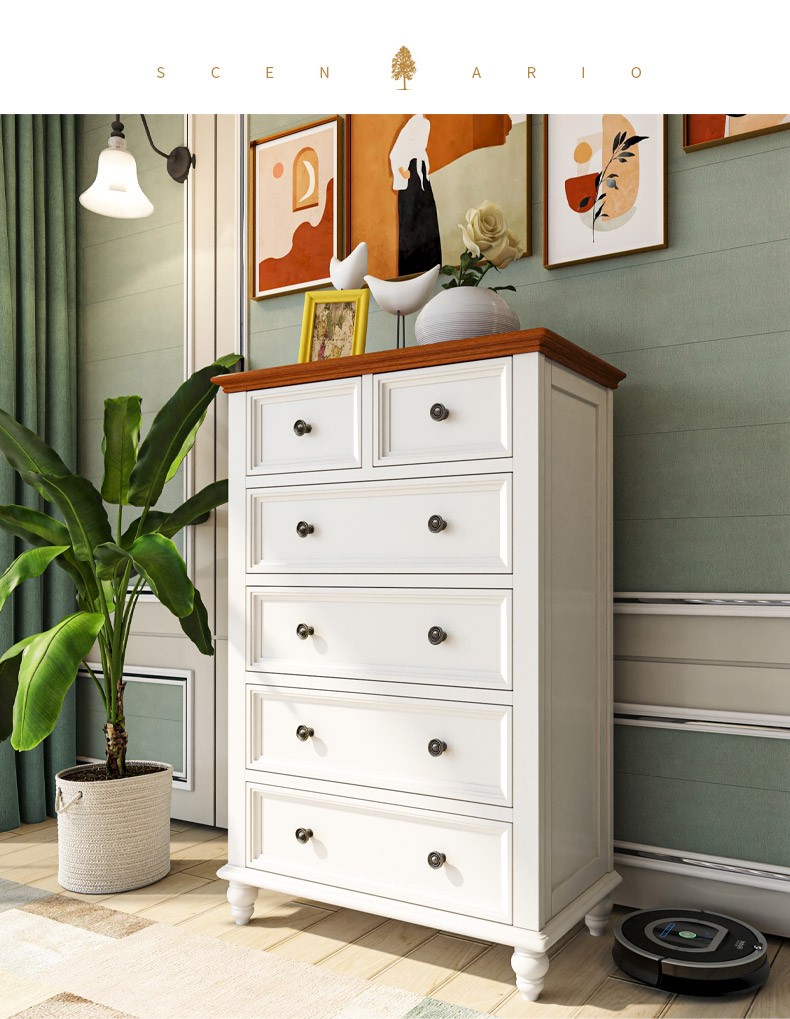 三世木艺美式实木五斗柜储物柜卧室斗柜全白色简约现代七斗柜抽屉式