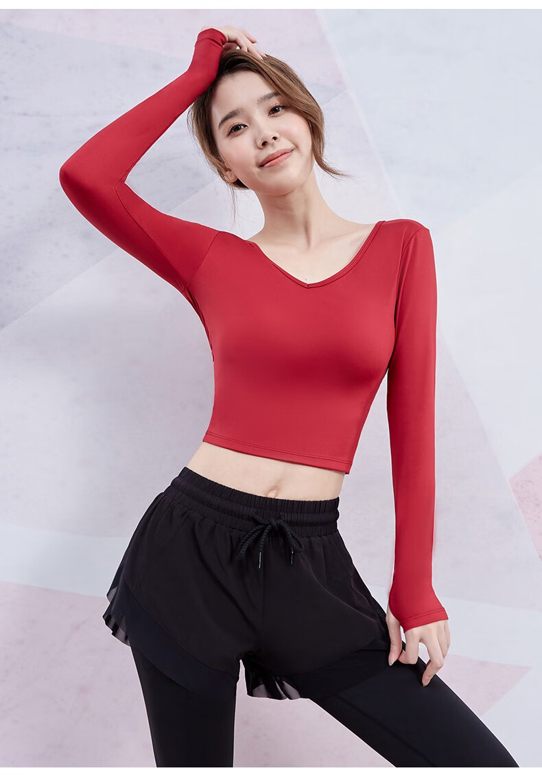 自带内置胸垫v领美背修身显瘦健身房跑步衣服梅沙长女m建议95105斤