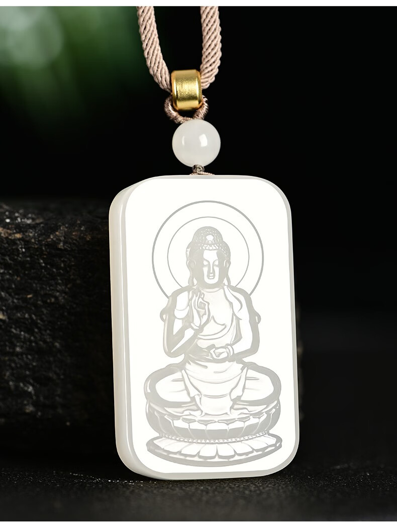 和田玉羊脂玉属牛虎本命佛吊坠虚空藏菩萨守护神玉石项链男女玉牌 属