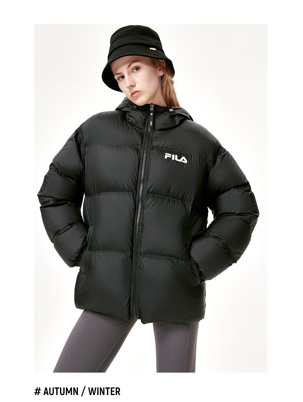 fila斐乐官方情侣羽绒服男女年冬季新款双面穿休闲运动男女外套正黑色