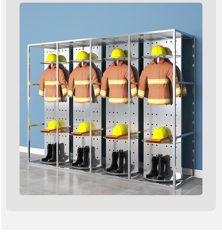 贺舒不锈钢消防服架双面可旋转救援服衣帽储物挂衣架消防柜救援队衣帽