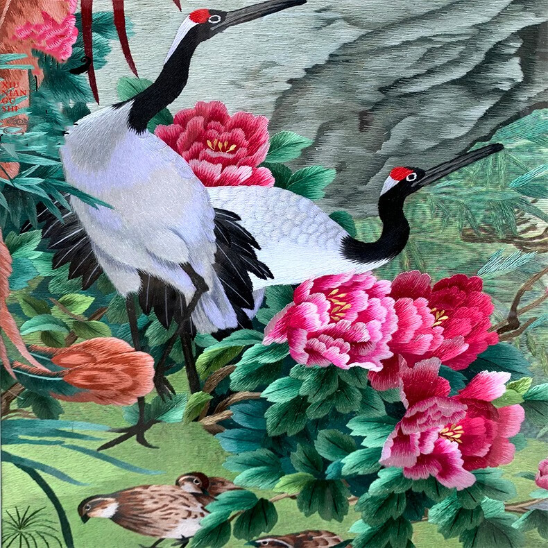 弘才苏州刺绣画纯手工十字绣成品花鸟百鸟朝凤刺绣挂画进门玄关过道