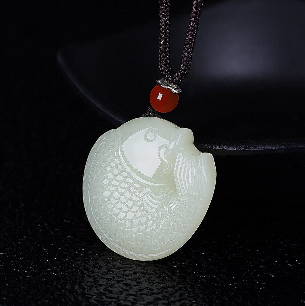 月石缘和田玉白玉连年有鱼吊坠天然玉石金鱼挂件可爱小鱼玉佩男女款饰