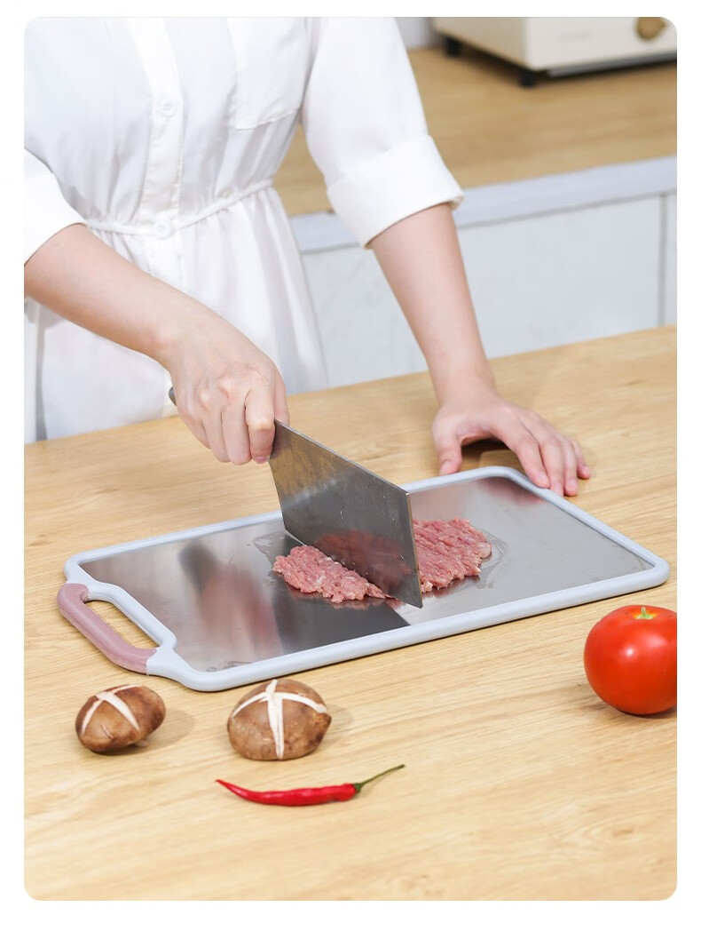 不锈钢加食品级pp双面菜板案板家用切菜剁骨两用案板抗菌防霉砧板蓝色