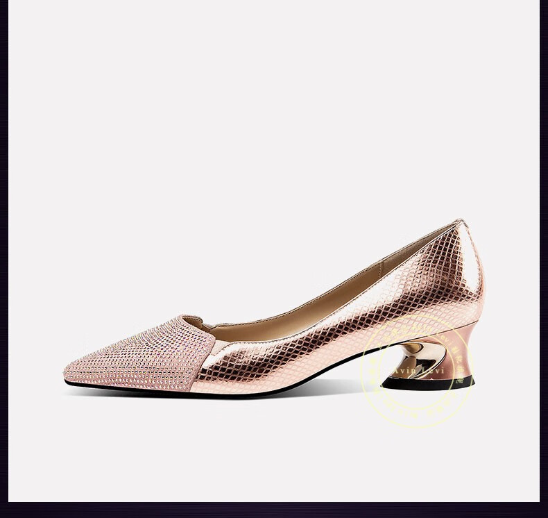 avinlevi轻奢品牌女鞋浅口粗跟单鞋女中跟2022春季新款百搭女式水钻大