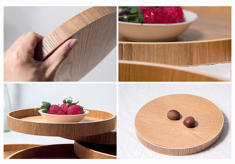 日式木质托盘餐盘圆形原木色茶托水杯托盘点心干果盘私人订制单个21cm