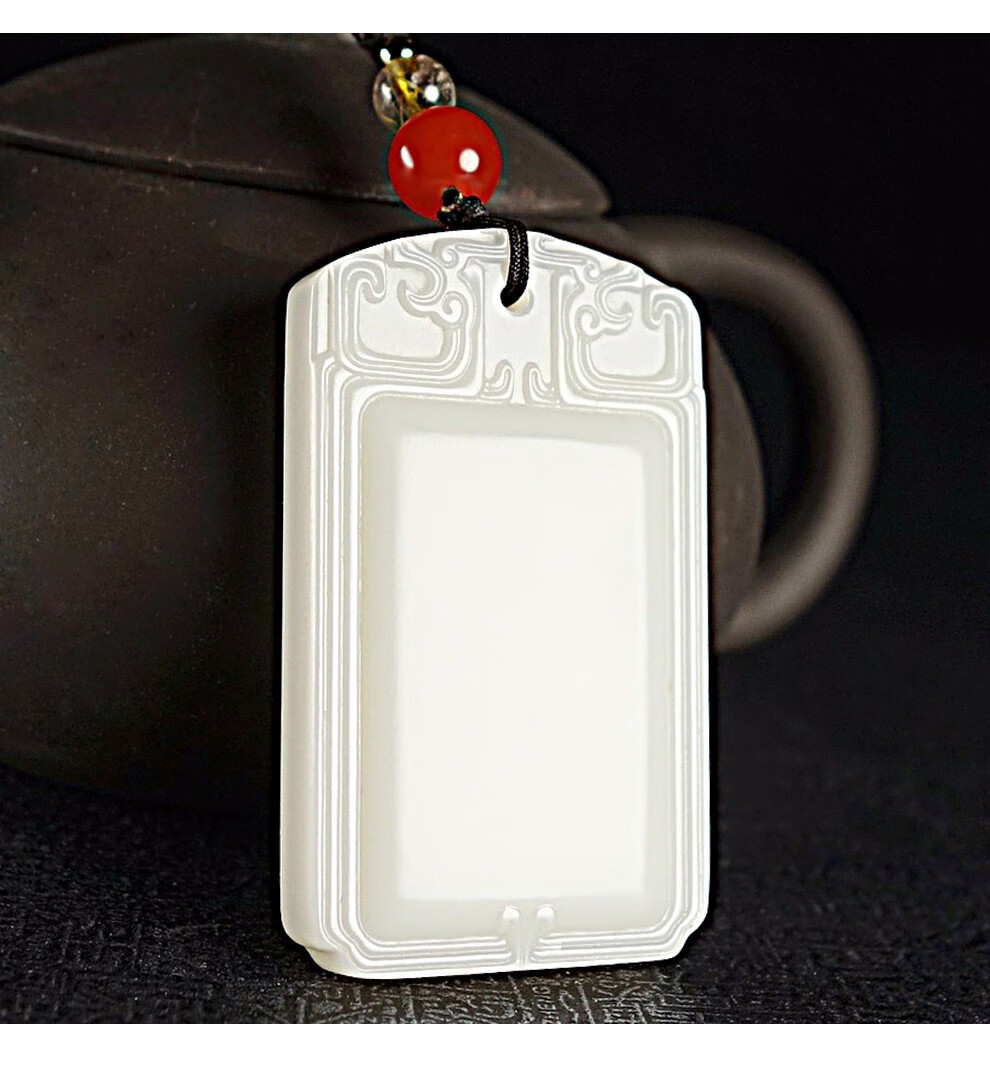 瑱瑜珠宝和田玉白玉牌挂件玉坠玉石白石无事牌吊坠