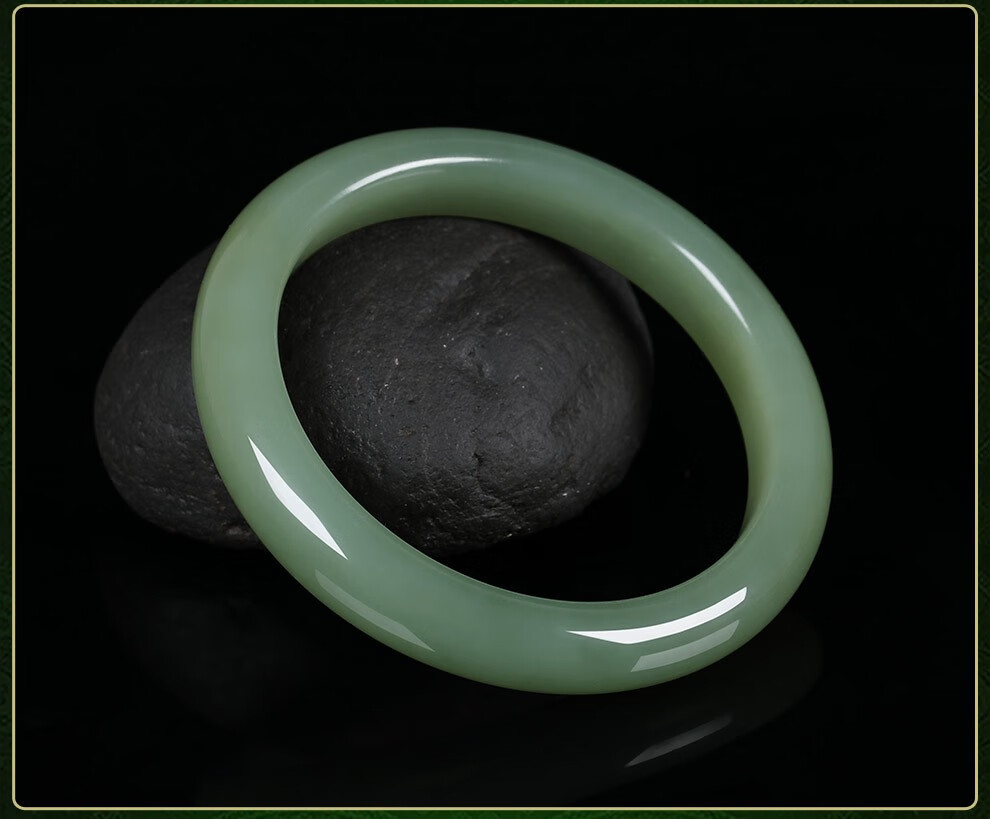 玉至峰和田玉鸭蛋青手镯天然玉石玉器手环女款玉镯手环含证书内径59mm