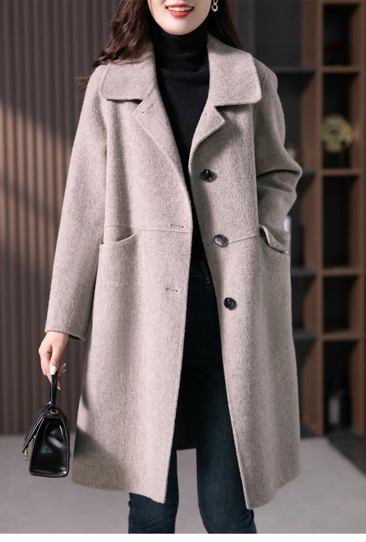 法贝莎品牌毛呢大衣女中长款2022冬季新款气质简约双面羊毛呢子外套