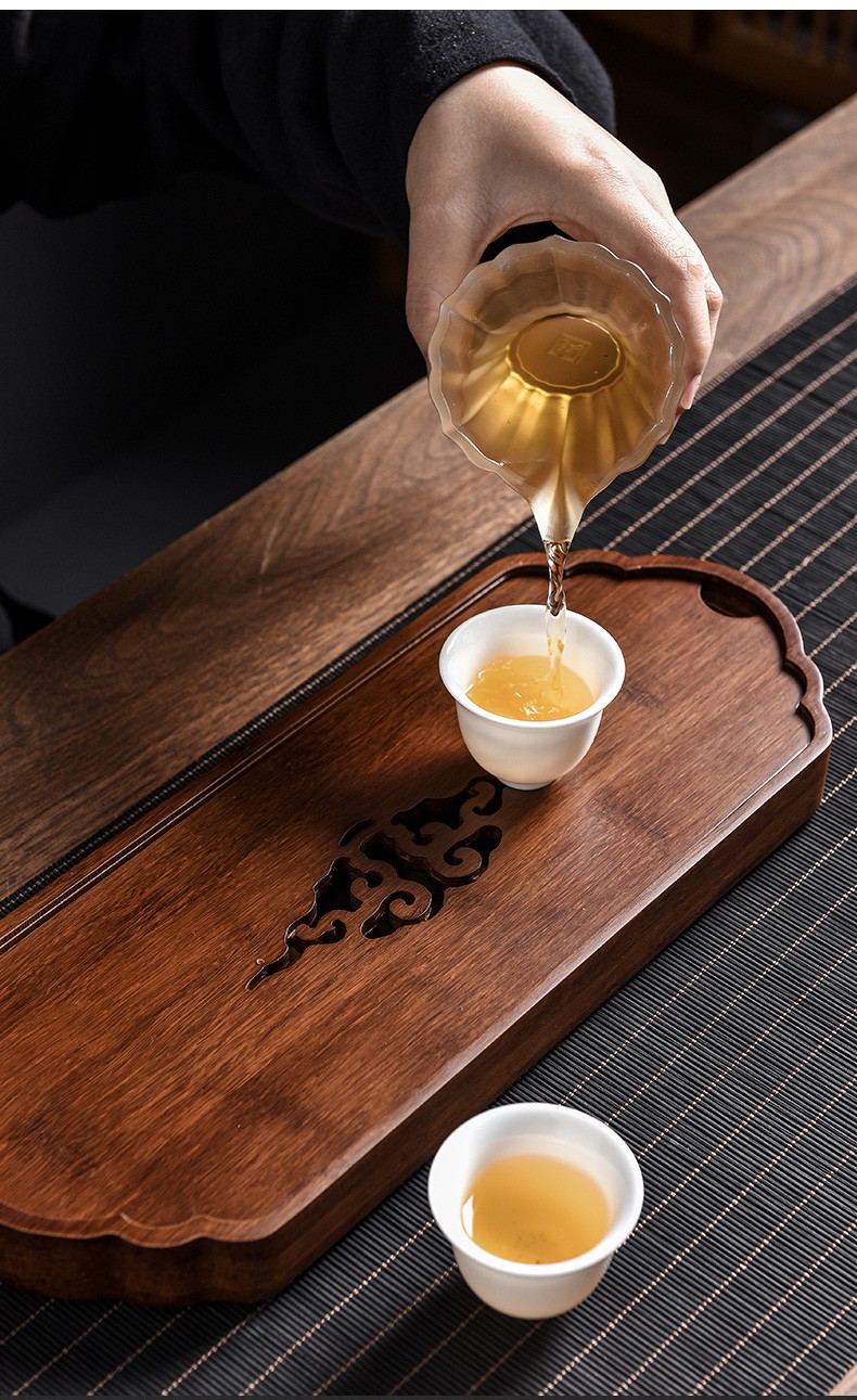 德洛奇花梨色重竹茶盘茶台家用储水式镂空干泡功夫茶具中式竹制蓄水壶