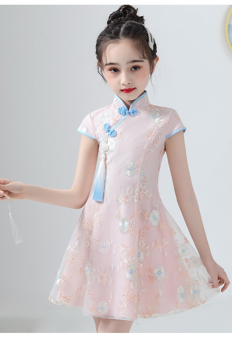 马樱红雨女童旗袍裙儿童中国风夏季小女孩古筝演出服大童连衣裙春夏