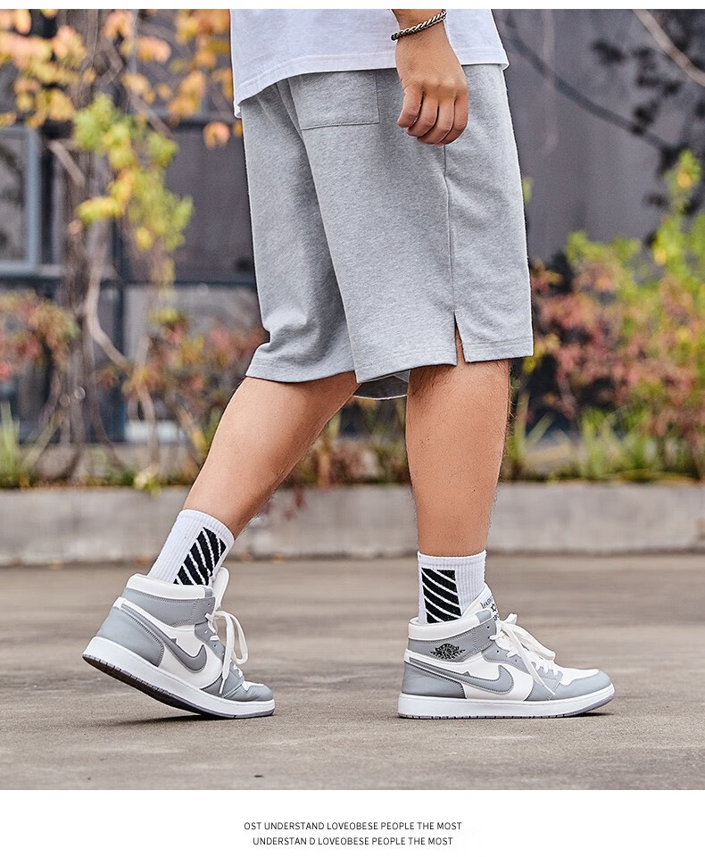 纺布者潮牌大码男装夏季宽松绣花短卫裤男胖子加肥加大百搭休闲裤灰色