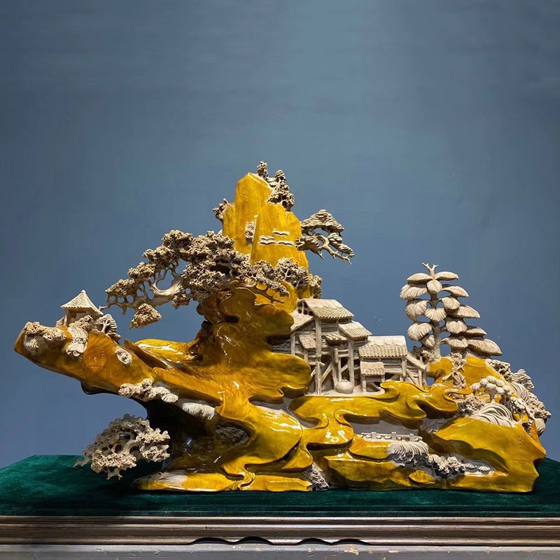 唯艺思佳金丝楠木乌木阴沉木山里人家木雕根雕山水摆件家居玄关客厅