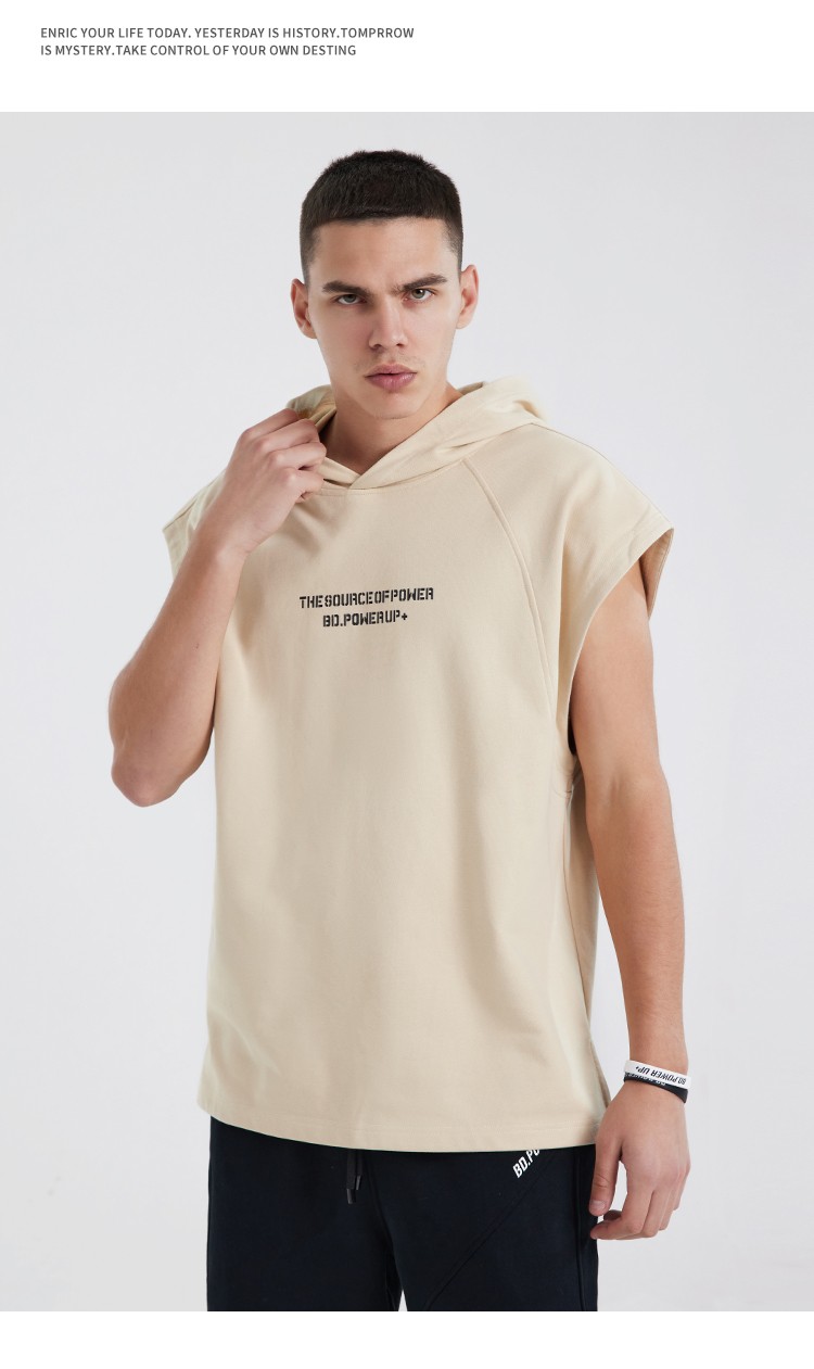 bdpowerup新款运动背心男健身训练大码毛圈无袖帽衫宽松百搭浅紫色m