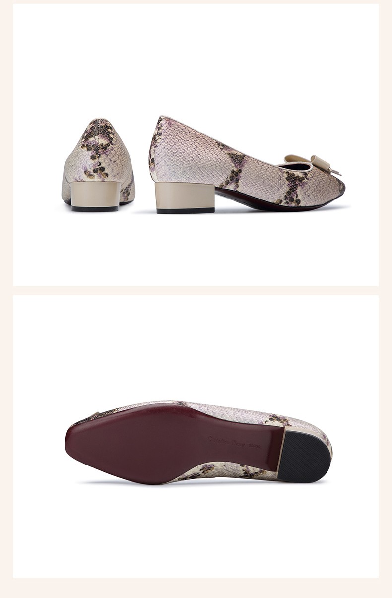 chrisdiendeny克雷斯丹尼女鞋意大利进口羊皮优雅浅口高跟鞋女粗跟