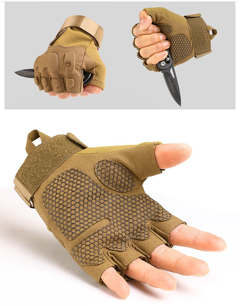 战术手套男女登山格斗防身登山防滑户外军训作战野战装备沙色全指m