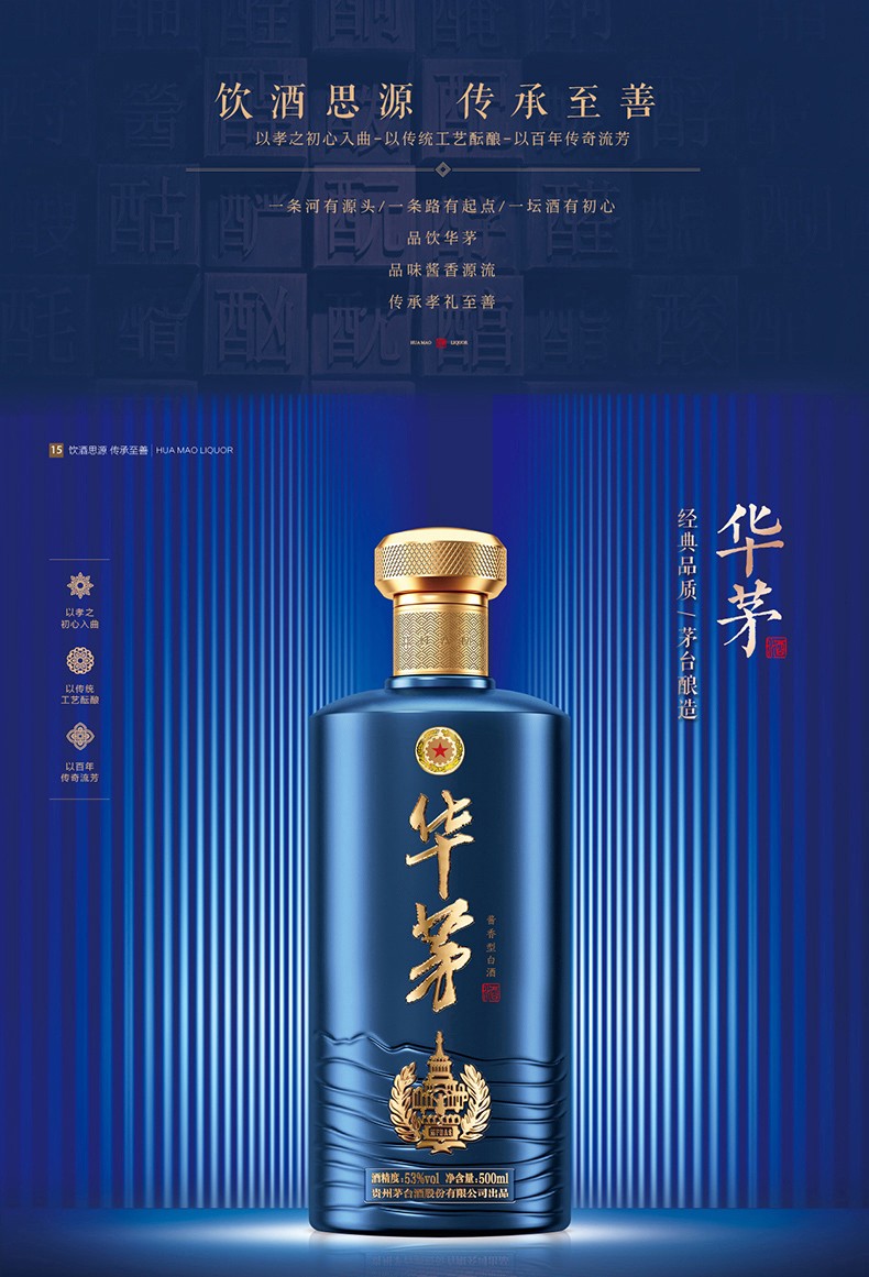 贵州茅台酒 华茅蓝瓶 53度 酱香型白酒 华茅金奖酒 500ml整箱装6瓶 原
