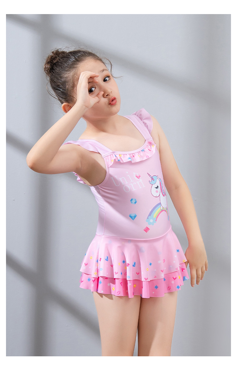 夏季女童弹力连体泳裙子女孩防晒速干游泳衣新款中大童印花泳装女