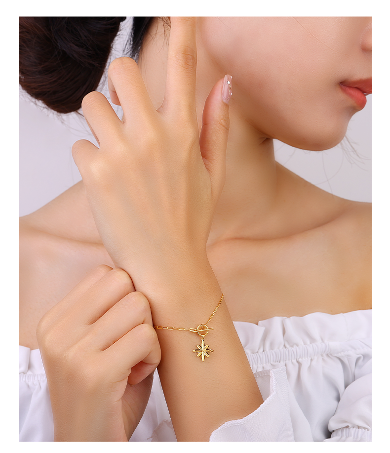 全球行国际18k金雪花手链au750k黄色可调节手链冬季雪花圣诞女友礼物