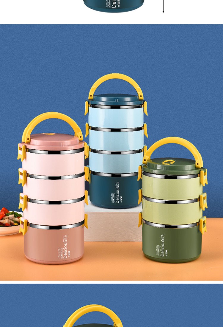 蓝爱保温饭盒多层学生饭盒304不锈钢多层上班族保温桶成人带饭便当盒