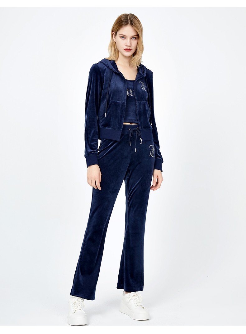 juicycouture橘滋奢品女装2022春季新款天鹅绒短外套女藏青s