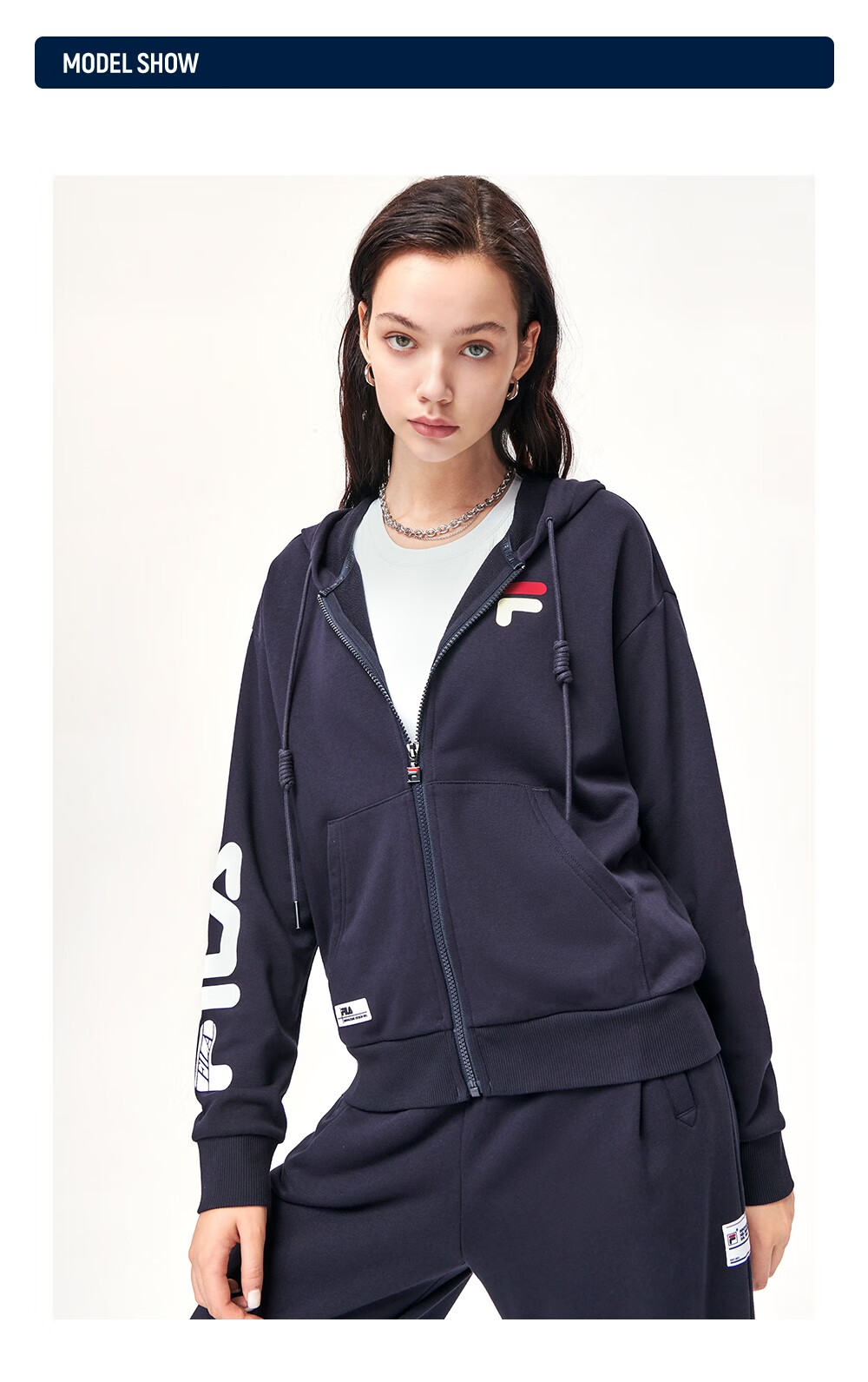 fila斐乐官方女子针织运动外套冬季时尚连帽长袖开衫宽松上衣女装外套