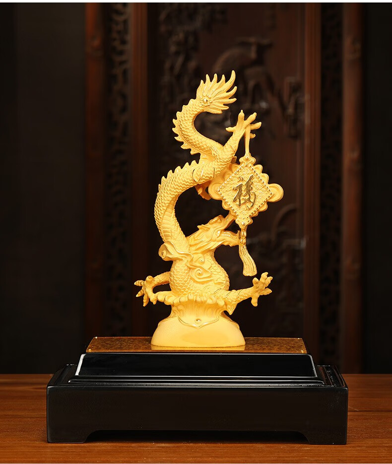 聚善缘祥龙纳福招财龙摆件绒沙金工艺品公司开业庆典礼品办公室桌面