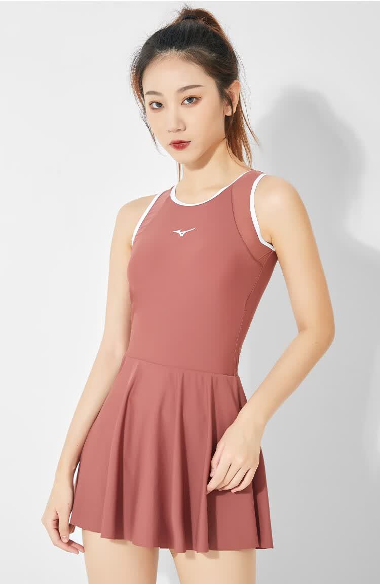 美津浓mizuno泳衣女连体裙摆大码游泳衣新款运动休闲时尚遮肚显瘦专业