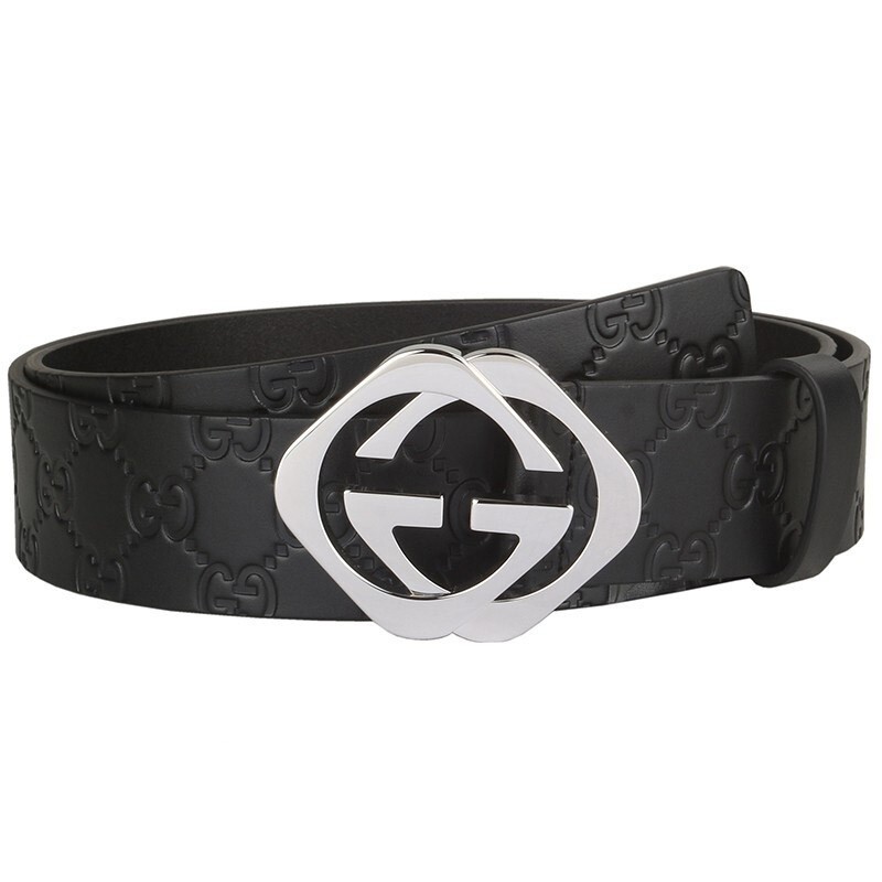 gucci古驰男士女士皮带双gg针扣细腰带黑色400593ap00t1000100cm