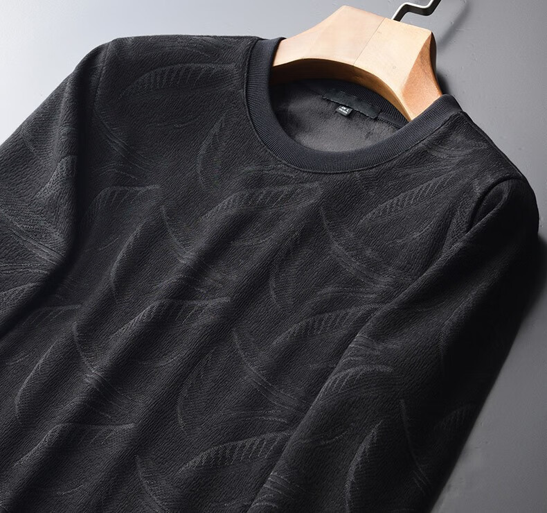 semaboad品牌男士加绒加厚圆领卫衣2021秋冬季新款色织暗纹提花套头