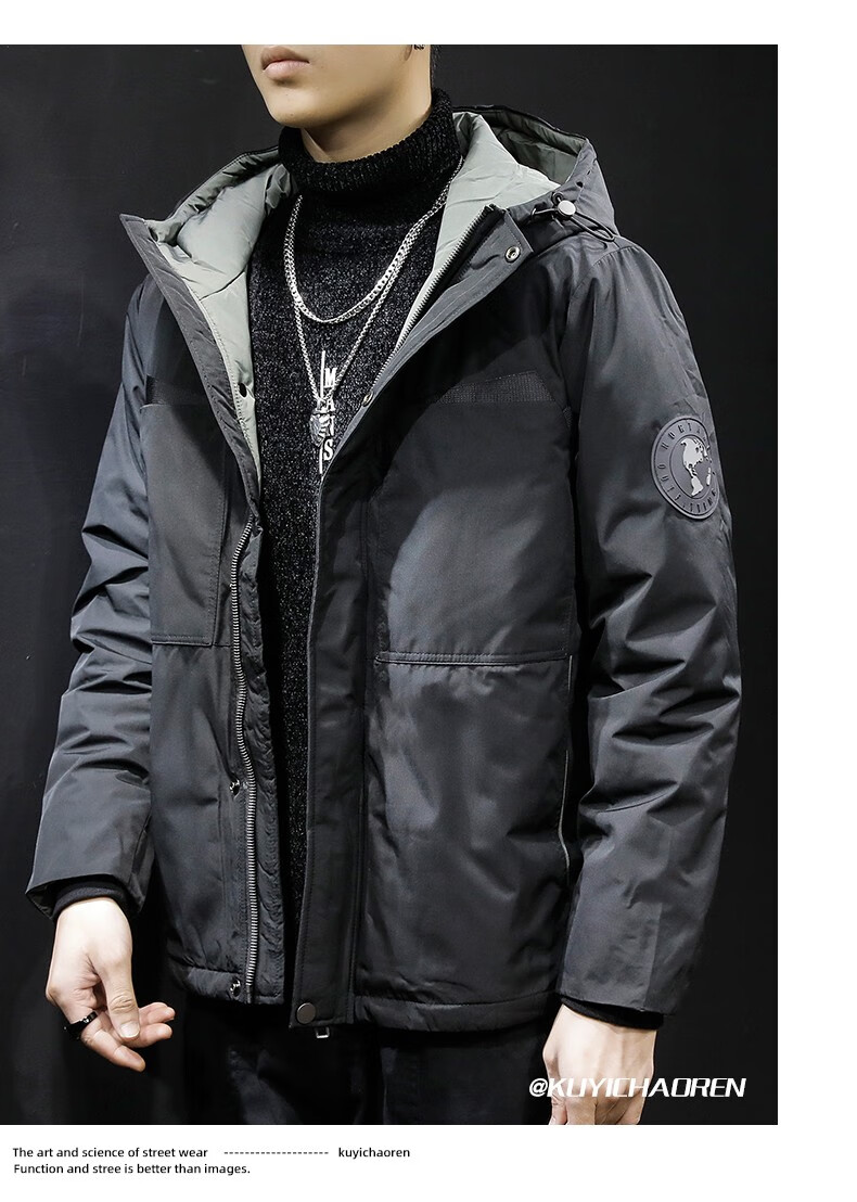 名面羽绒服男短款加厚款宽松男士工装连帽外套大码胖子潮牌加肥加大