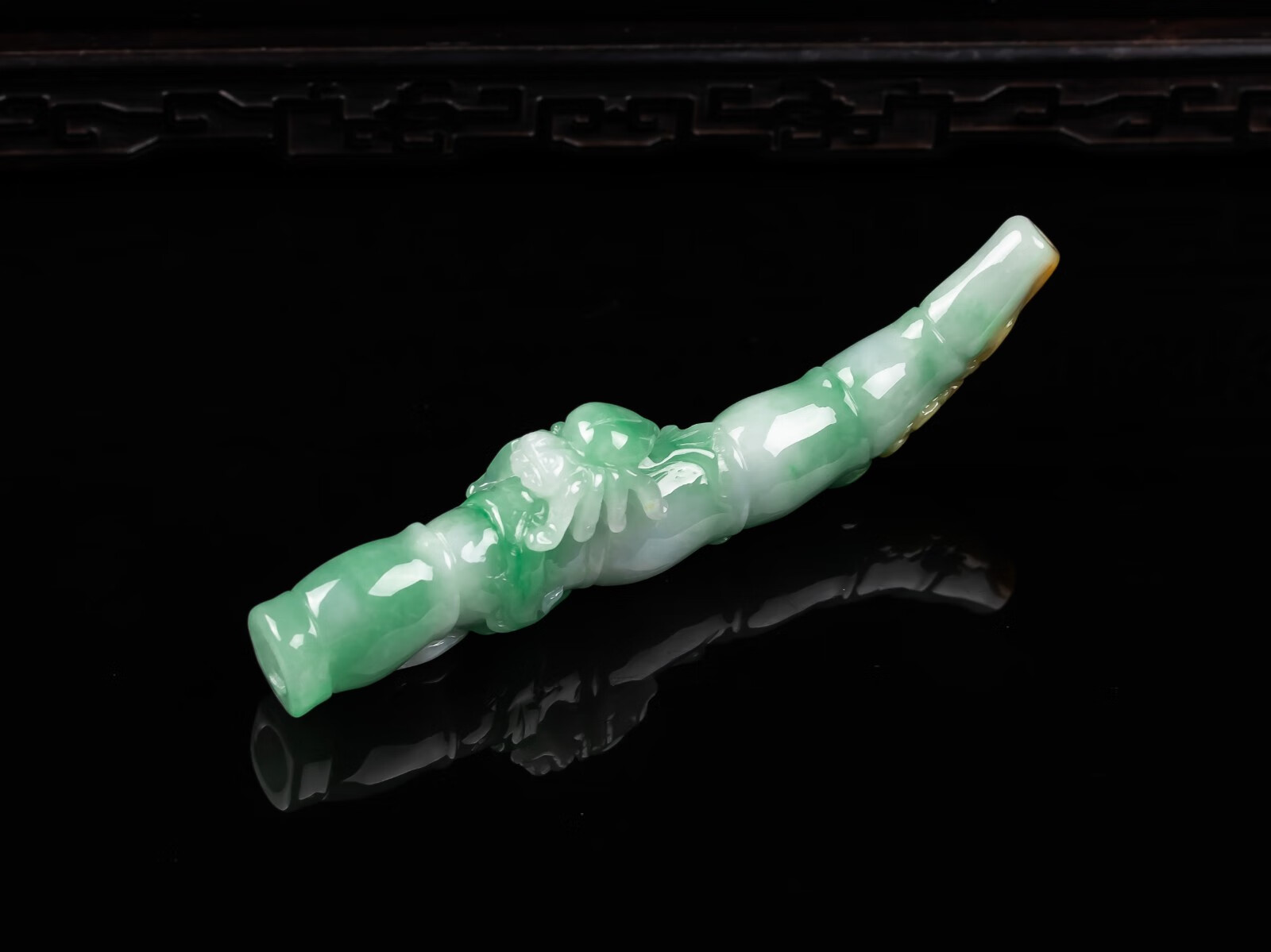 晟辉珠宝翡翠冰润知足常乐竹节烟嘴烟斗小摆件玉器正品附鉴定证书送