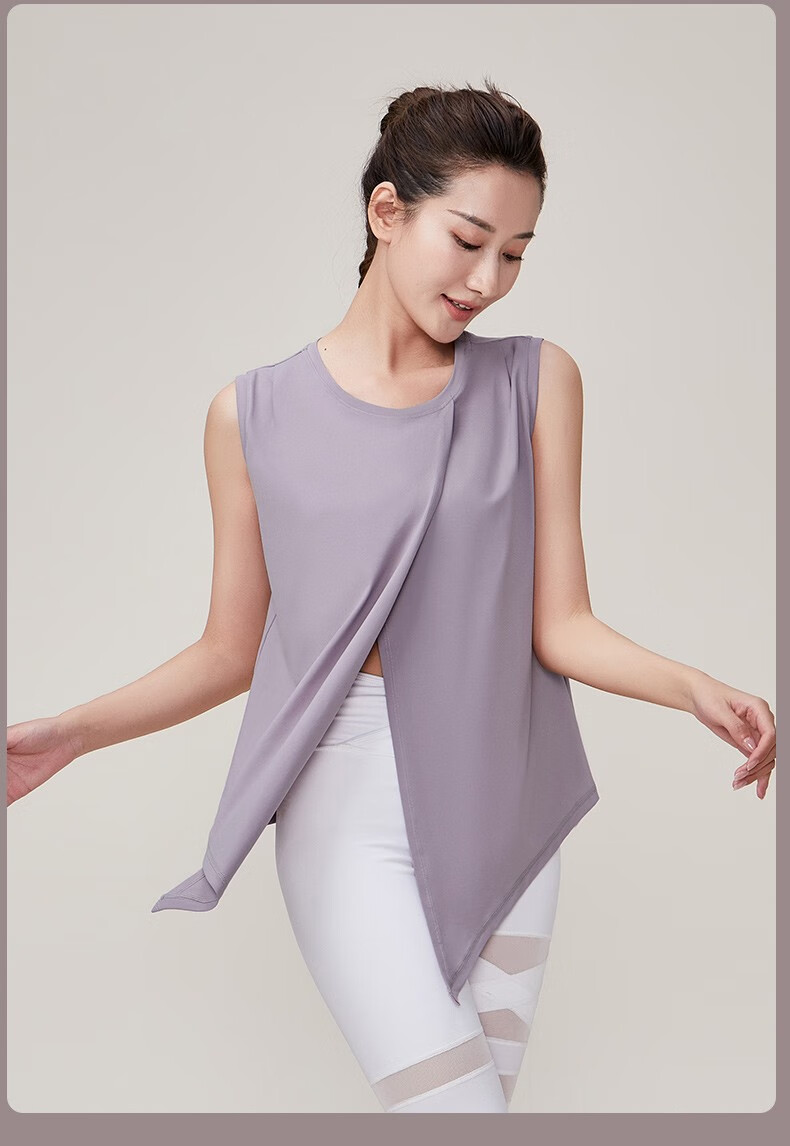 哈他瑜伽服夏季上衣普拉提衣服女夏跑步训练健身宽松绮梦迷雾紫m