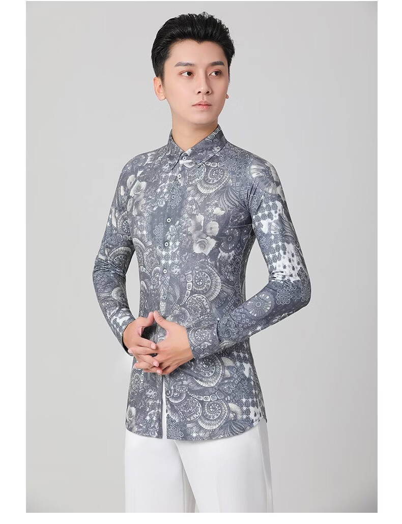 丹宝罗拉丁舞服男长袖拉丁衬衫男士国标舞上衣舞服舞衣男款比赛服男